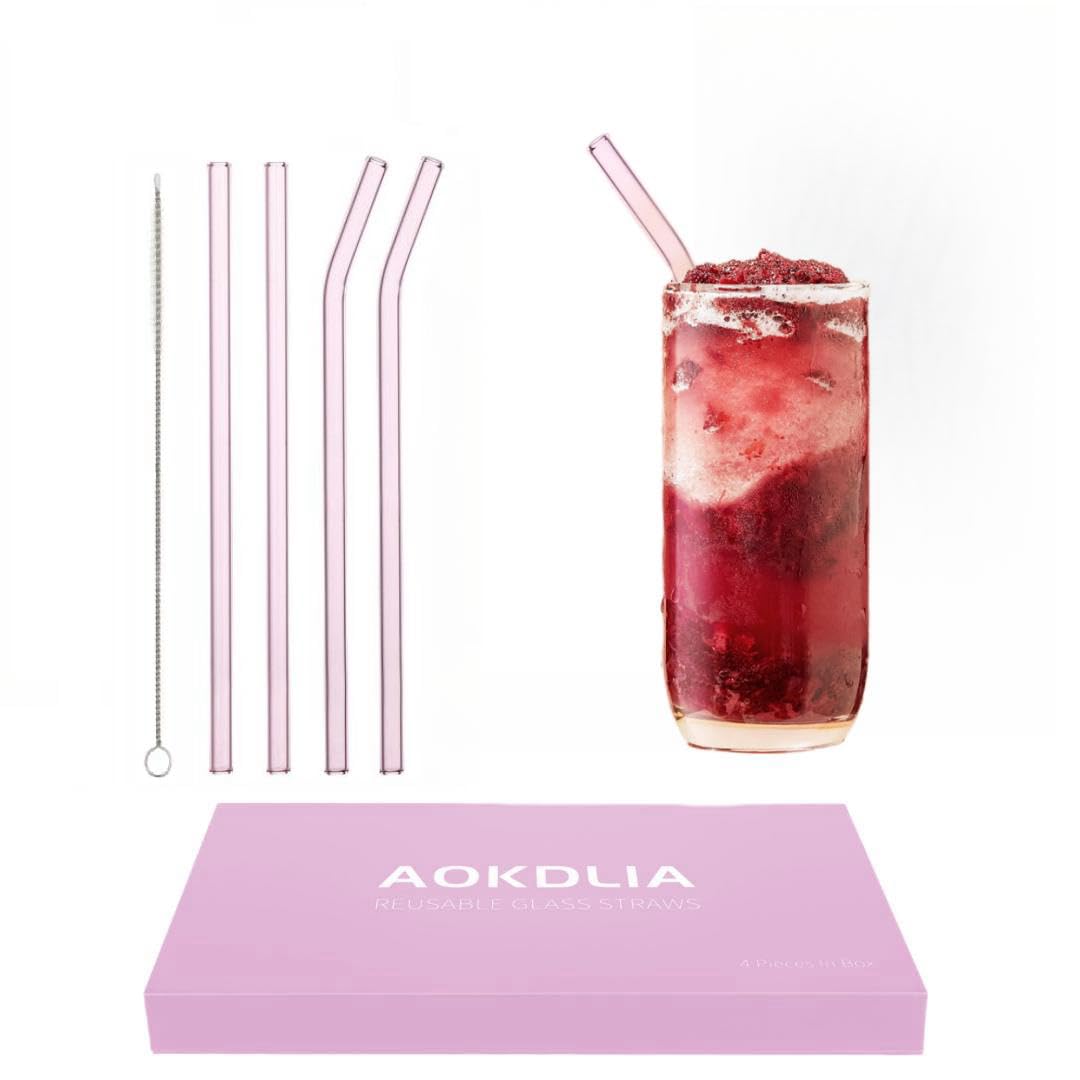 Cannucce Di Vetro Riutilizzabili Rosa - 4 Pezzi Da 20.3cm, Per Bevande Calde E Fredde, Con Spazzola Di Pulizia - Foto 11