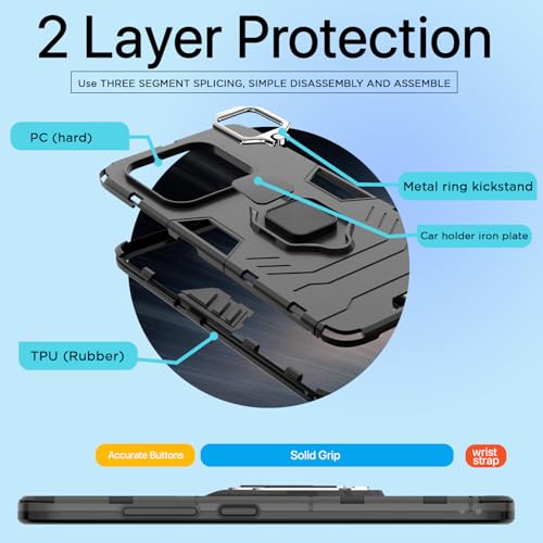 Image of Pikkme D5 Tough Armor Bumper Case | 360 Protection Case | Ring Holder Stand Back Cover for Redmi Note 14 5G (Black)