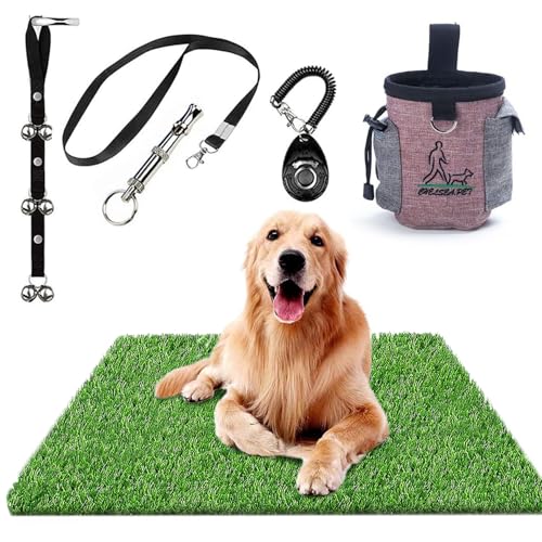 Puppy Training Set 4 Pcs Adjustable Puppy Doorbells for Dogs Training Treats Bag Whistle to Control Stop Barking Pet Trainer Dog Training Clicker (Black)