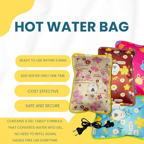 Image of Electric Hot Water Bag for Pain Relief - Soft and Durable Heat Pouch for Cramps, Back Pain, Muscle Aches & Winter Comfort | Easy to Use, Portable & Reusable (Multicolour)