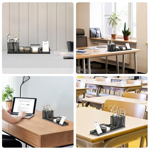 SUPEASY Desk Organizers and Accessories for Office Supplies Organization with 6 Compartments, Desk Organizer with Phone Holder, Pen Holder, Sticky Note Tray, Black image 6