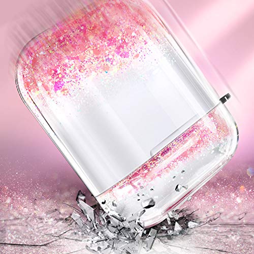Nznd Glitter Liquid Case Compatiable With Apple Airpods 1/2, Sparkle Flowing Floating Durable Girls Women Kids Cute Clear Hard Cover Carrying Case -Rose Gold #TOP6
