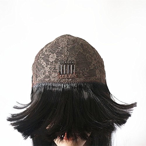 Enoya Human Hair Bob Wigs with Bangs Brazilian Straight Machine Made Glueless Short Wigs (12" Straight #1)