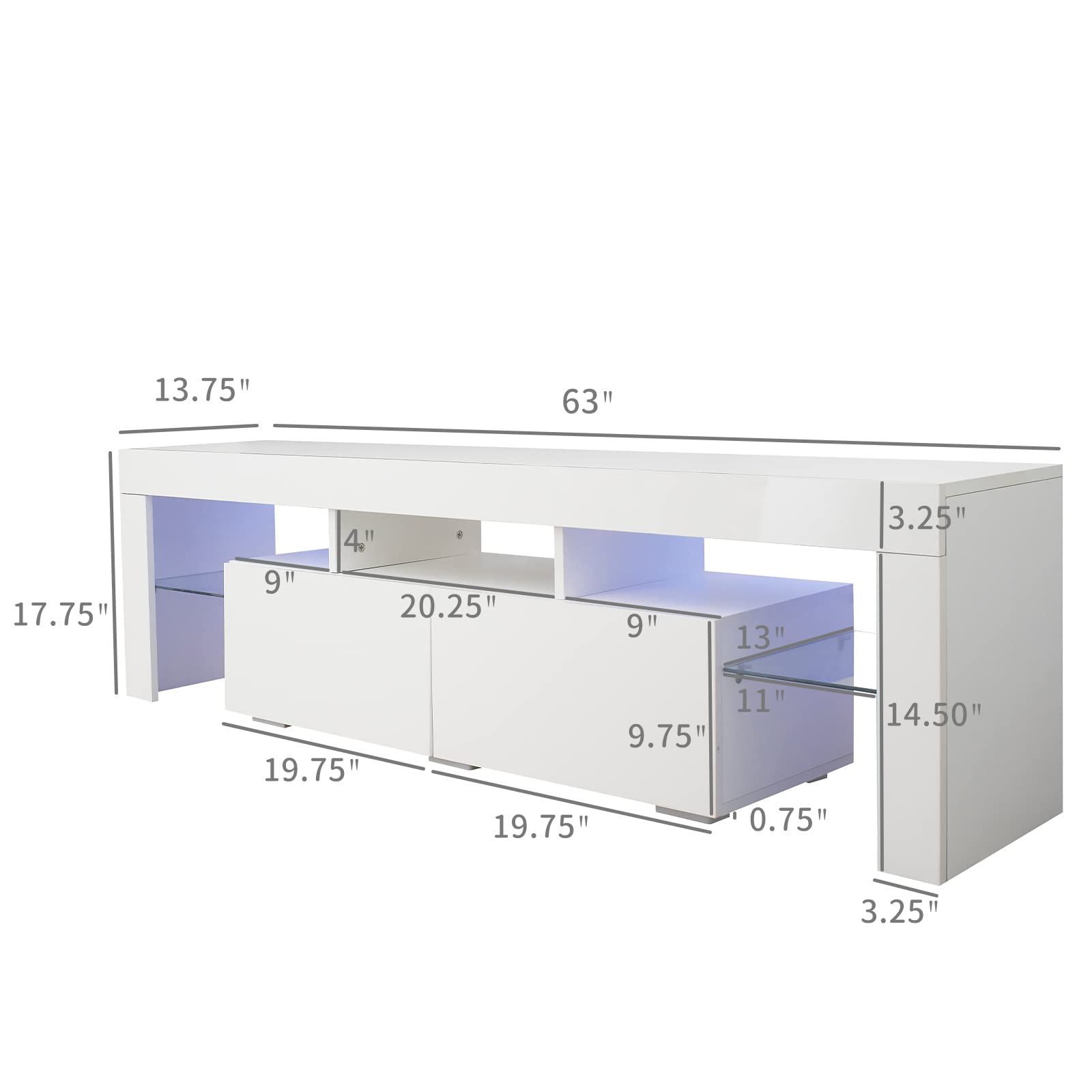 Buy DMAITH TV Stand with LED Lights, Modern Gloss Entertainment Center Media Console Table