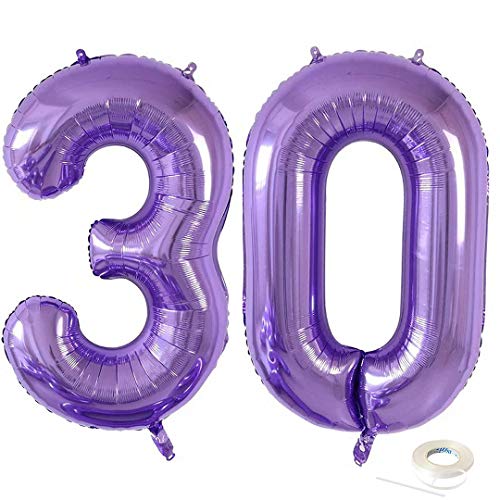40 Inches Purple Jumbo Number 30 Years Old Balloon Huge Giant Foil Mylar Balloons for Birthday Party Wedding Bridal Shower Engagement Photo Shoot Anniversary (Purple 30)