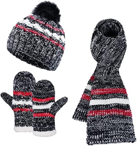 Tofern Winter Beanie Hat Scarf Gloves Set 3 Pieces Soft Warm Knitted Beanie Cap Neck Warmer Gloves Fleece Lined for Men and Women Outdoor Sports