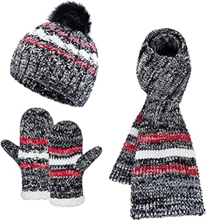 Tofern Winter Beanie Hat Scarf Gloves Set 3 Pieces Soft Warm Knitted Beanie Cap Neck Warmer Gloves Fleece Lined for Men and Women Outdoor Sports
