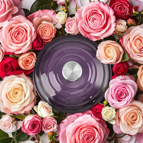 Image of Dutch Oven Enameled Cast Iron with Lid - Big Dual Handles - Oven Safe up to 500F - Classic Round Pot for Versatile Cooking (Purple, 3 QT)