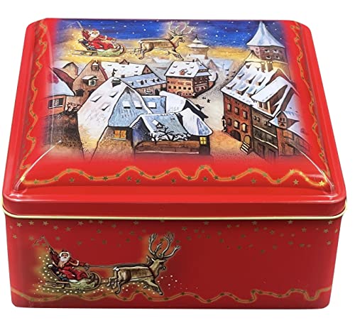 MediMuc Tarro de Navidad de Papá Noel – Precioso tarro rojo para galletas con Papá Noel en un trineo – apto para alimentos – Tarro para galletas, dimensiones: 20,0 x 20,0 x 11,0 cm, volumen 4,4 L