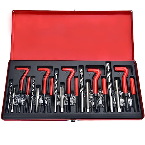 131 Pezzi Kit di Riparazione Filettatura Strumento Kit di Riparazione Filettatura per Motore Auto Filetti Riparazione Filettatura Manicotto Set Metrico M5 M6 M8 M10 M12