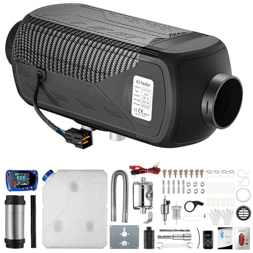 Calentador Diesel Bluetooth 8KW 12V/24V, 0.1-0.25 L/h para Coche Furgoneta Camper, Tanque de combustible de 10L, con Mando a Distancia, Calefacción Rá...