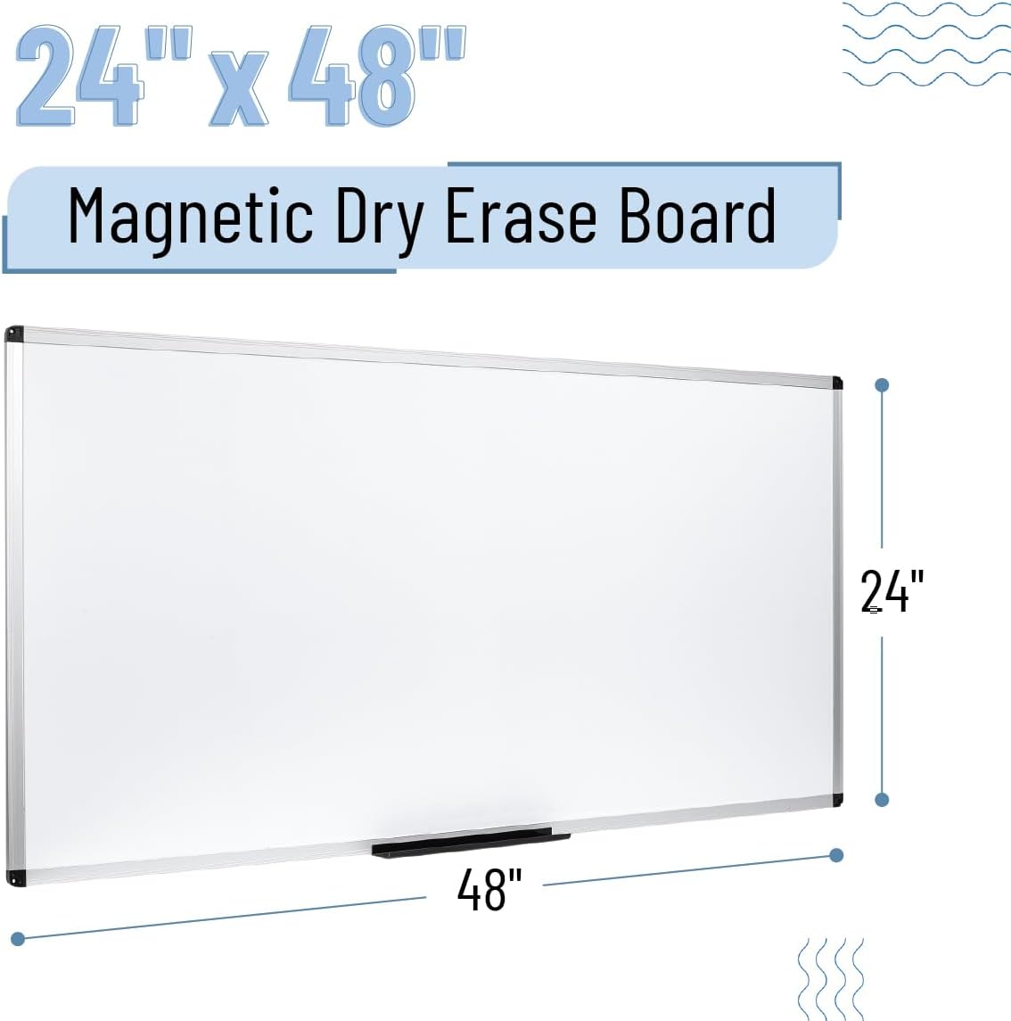 Mr. Pen- Magnetic Dry Erase Board for Wall, 24" x 48", Silver Aluminum Frame, Large White Board Dry Erase with Marker Tray & Mounting Hardware