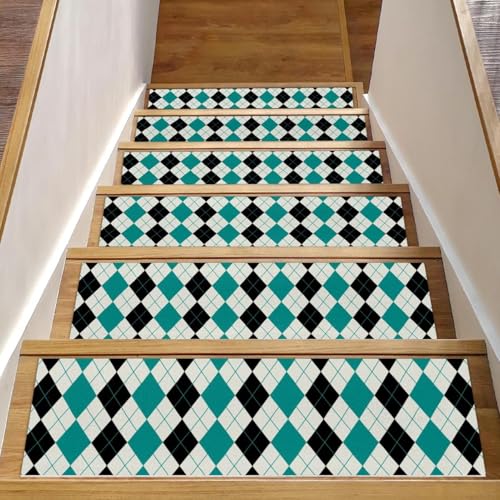 Alfombra para escaleras de madera interiores Argyle protector de escalones seguro 2