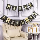 ELEGANTES DESIGN: Das Happy Birthday Girlande ist ausgehöhlt und vergoldet, was den Feierlichkeiten Glanz verleiht. Einfaches und elegantes Banner für Geburtstagsfeierdekorationen, Deko Geburtstag, Geburtstag Deko