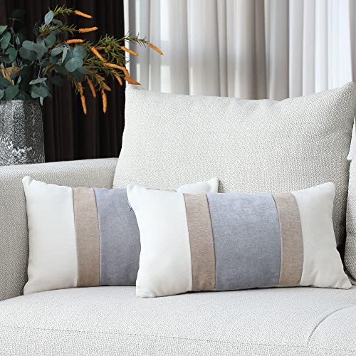 Boysum Farmhouse Decorative Throw Pillow Cover Gray And Gray Coffee Pillow Cover For Couch Sofa Bedroom 12X20 Inch Set Of 2 Patchwork Striped Pillow Covers Modern Decor (Gray Coffee) #TOP16