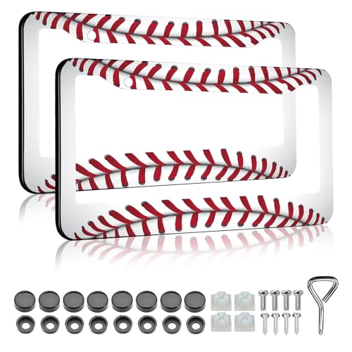 La Mejor Recopilación de Placas con textura . 50 Marcos de placa de matrícula de béisbol - 2 paquetes de divertido patrón de textura de béisbol de aluminio, marco decorativo para placa de coche resistente a la oxidación e...