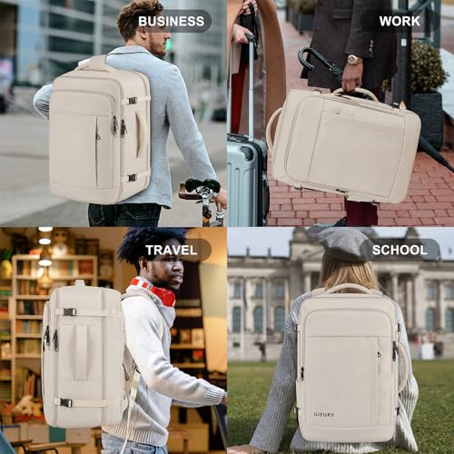 Image of Gieury Carry On Backpack, Extra Large 55L Laptop Backpack for Men Women, Expandable Travel Backpack For Airplanes, Travel Essentials Luggage Suitcase Daypack Travel Gift Weekender Bag, Beige