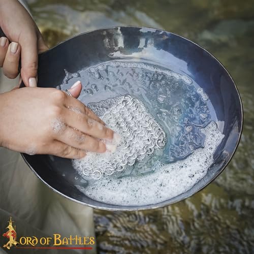 Image of Lord of Battles Stainless Steel 10x10cm Chainmail Scrubber | Medieval Stainless Steel Cleaner for Cast Iron Pre-Seasoned Pans, Griddles, BBQ Grills and Pot Cookware Cleaning (10x10cm - Set of 2)