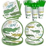 Xigejob Alligator Party Decorations Tableware for Birthday Baby Shower, Reptile Crocodile Alligator Birthday Party Supplies, Paper Plate, Cup, Napkin, Disposable Cutlery, Serves 24