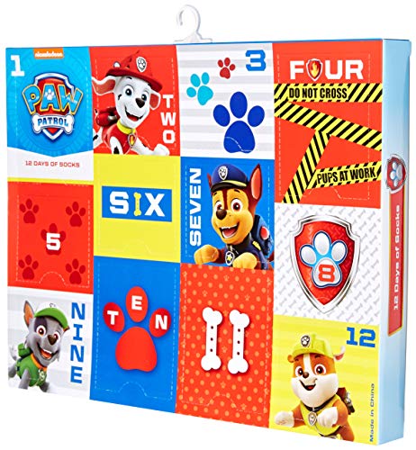 Nickelodeon boys Paw Patrol 12 Days of Advent Box Socks, Assorted Neutral, Sock Size 5-6.5 Fits Shoe Size 4-7.5 US