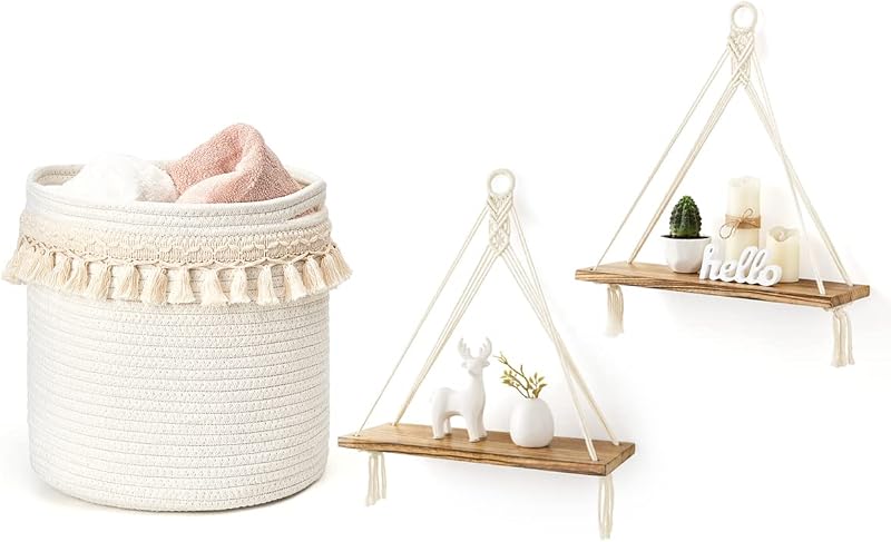Mkono Macrame Decorativo Cesta Pared Haning Estantes Boho Nursery Decor