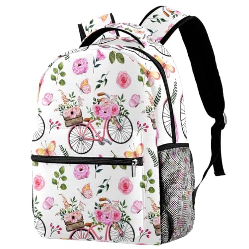 Sac à dos d'école imprimé vélo et papillons au design multicolore unique