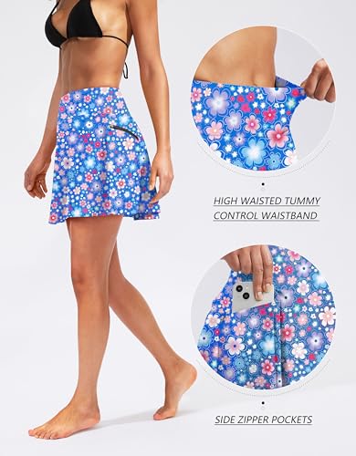 Image of Kayrth Women's High Waisted Swim Skirt with Zipper Pockets Tummy Control Bathing Suit Swimsuit Tankini Bottoms
