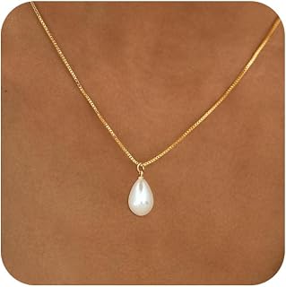 Gold Pearl Necklaces for Women Trendy, Single Pearl Drop Pendant Necklace 14k Dainty Gold Necklace for Women Simple Wedding Pearl Choker Bridesmaids Necklace Prom Jewelry Gifts