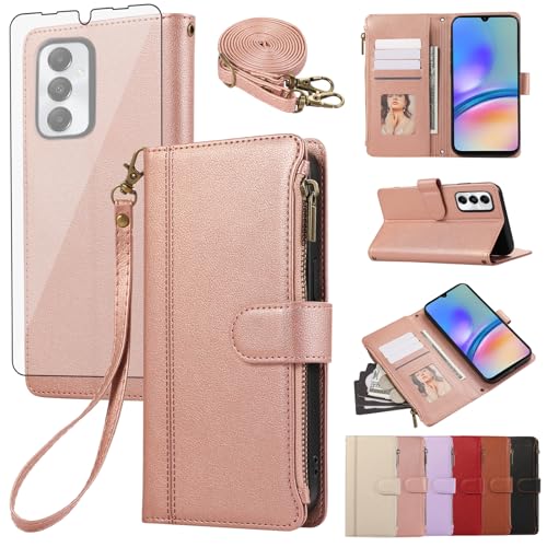 Étui Samsung Galaxy A05s et A05 Asuwish en cuir or rose avec protège-écran
