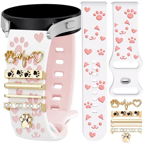 Cat Paw ���� Amazfit Active 3 Premium/ Garmin Forerunner 165/55/245/645�X�}�[�g�E�H�b�`�o���h �V���R���� �_��Ń\�t�g�Ȍ����p�X�g���b�v �����A�N�Z�T���[�t�� 20mm �����p (�z���C�g