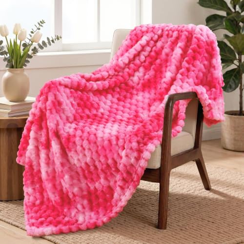 Image of Exclusivo Mezcla Large 3D Fleece Throw Blanket for Couch, Tie-dye Pink | Extra Soft Fuzzy Plush Lightweight Throws, Cozy Fluffy Decorative Blankets for All Seasons, 50x70 Inches