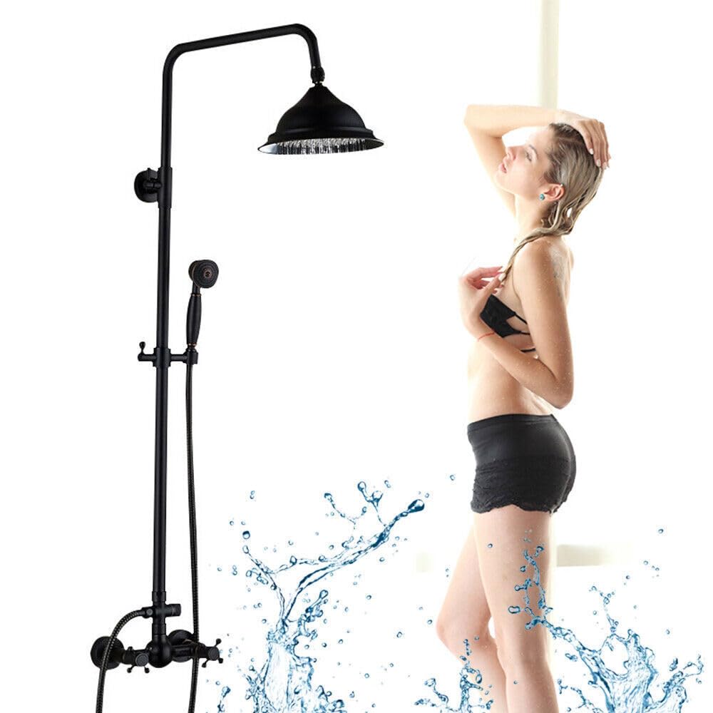 ducha de lluvia ducha dos asas retro grifo juego antiguo nostalgie negro set vintage montado en la pared