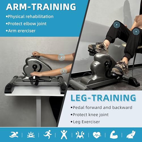 Image of Mini Exercise Bike Electric Pedal Exerciser with Upgraded Non-slip Base Remote Control Indoor Under Desk Bike for Hand, Arm, Knee, Leg Home Recovery Workout Equipment Elderly Motorized Exerciser