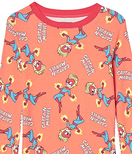 Amazon Essentials Disney | Marvel | Star Wars Toddler Girls' Snug-Fit Cotton Pajama Sleepwear Sets (Previously Spotted Zebra), Orange/Red, Marvel Captain America, 5T #TOP2