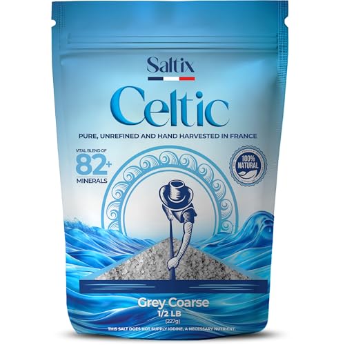 Saltix Grey Coarse Sea Salt 1/2 lbs (8oz) From the Celtic Region of France, 100% Natural, Organic, Unrefined, 82+ Trace Minerals and Electrolytes, Hand Harvested Sel Gris De Guerande, Sal Celtica