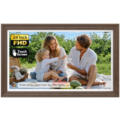 Image of NexFoto Large Digital Picture Frame 24 Inch Touchscreen, WiFi Electronic Photo Frame 64GB, Add Pics from Google Photos, Upload Photo /Video via App /USB, Gifts for Christmas /Mom /Grandparents, Walnut