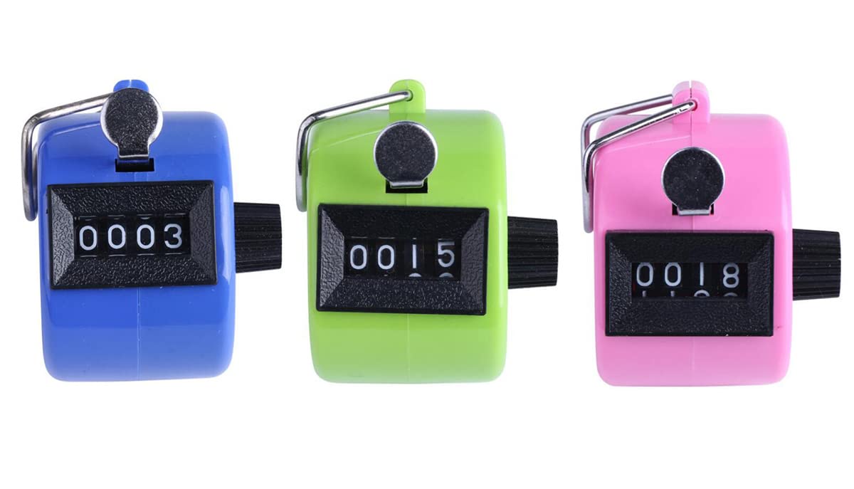 3 pièces Podomètre à clic Manuel, compteurs manuels, Compteur de quantité mécanique en Plastique sans Fonctionnement sur Batterie, pour entraîneur Sportif (Vert + Rose + Bleu)