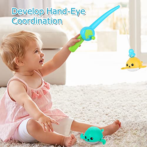 KINDIARY Bath Toys, Magnetic Fishing Games with Wind-up Swimming Whales, Water Table Pool Fun Time Bathtub Tub Toy for Toddlers Baby Kids Infant Girls Boys Age 1 2 3 4 5 6 Years Old - Thumbnail 4