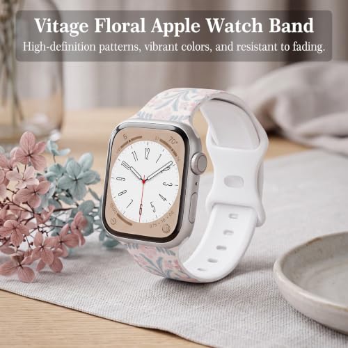 Vintage Flower Band Compatible with Apple Watch Bands for Women, Floral Vine Strap for iWatch Series 12 11 10 SE Ultra 2 9 8 7 6 5 4 3, 46mm 45mm 44mm 42mm 41mm 40mm 38mm 49mm, Morandi Watercolor 42 by HPJK - Used condition - Image 2