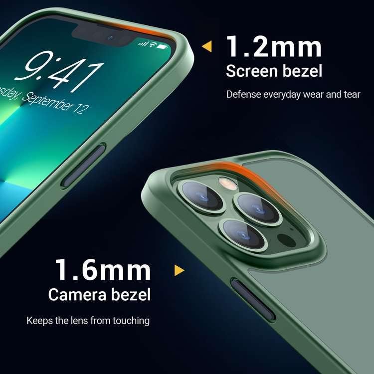 TORRAS Military Shockproof iPhone 13 Pro Case, [Powerful Mil-Grade Protective] [DIY 3-Color Buttons] Slim Matte Translucent Hard Back with TPU Bumper iPhone 13 Pro Phone Case-Alpine Green