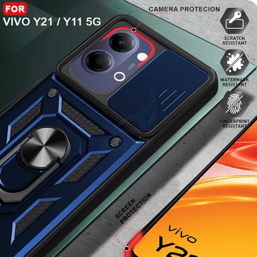 Image of AESTMO Tough Armor Vivo Y21 5G / Y11 5G Bumper Back Case Cover | Ring Holder & Sliding Camera Shield Cover | 360 Degree Protection Back Case Cover for Vivo Y21 5G / Y11 5G (Blue)