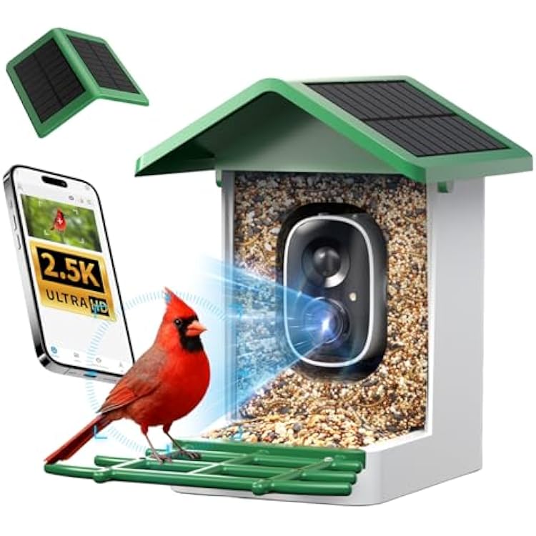 isYoung Smart Bird Feeder with Camera, 2.5K QHD, AI Identify 16000+ Birds,Dual Solar Panel, AI Auto-Capture & Motion Detection, IP65 Weatherproof,170 Field of View, Perfect Bird Watching Gift