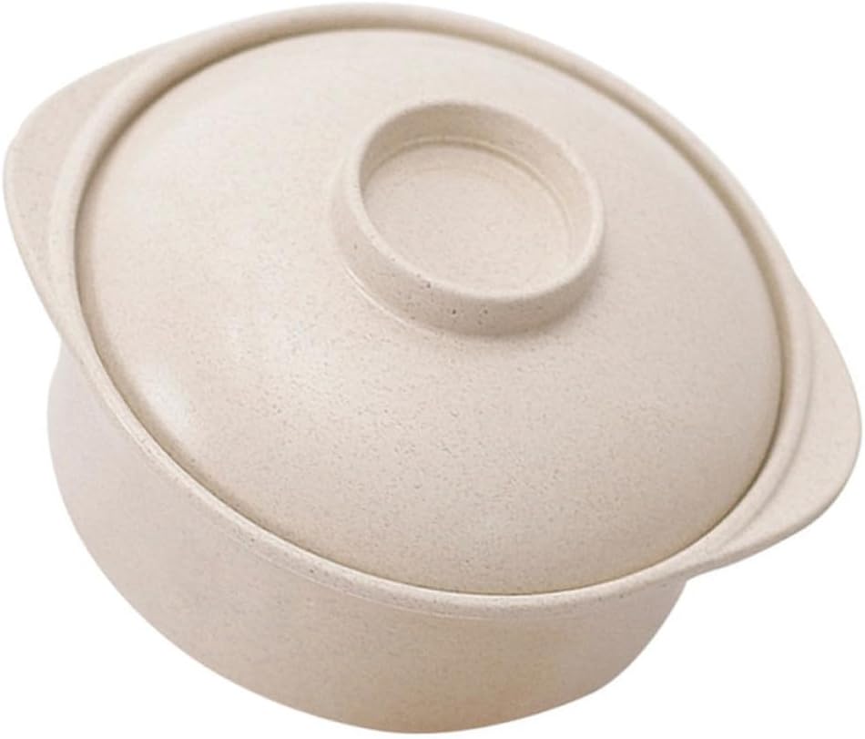 Cabilock Beige Double Handle Wheat Fiber Bowl with Lid for Kitchen Use