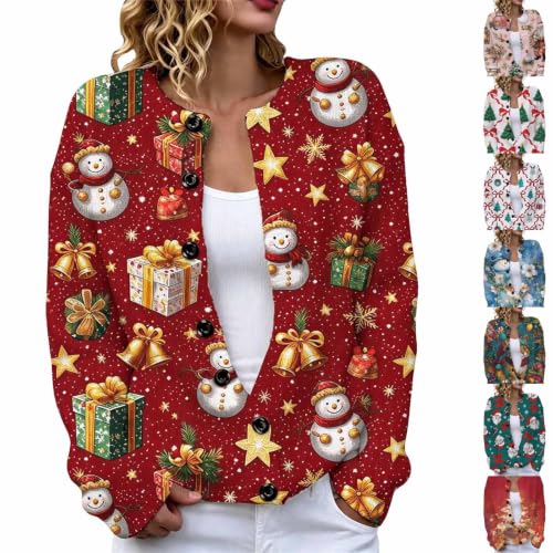 ENCURKUS Womens Christmas Graphic Cardigan Sweaters Long Sleeve Knit Coats - image 1
