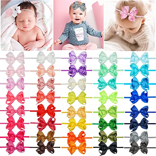 40 Colors Baby Girls Headbands 3Inch Grosgrain Ribbon Small Hair Bows Nylon Headbands Soft Stretch Nylon Hairbands Elastics For Newborns Infants Toddlers Kids Children… #TOP20