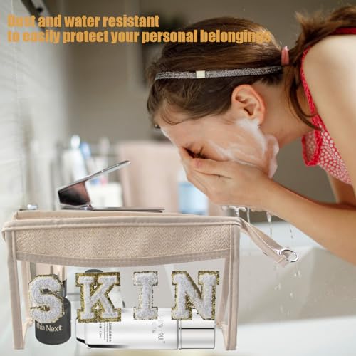 Clear Boho Patch Makeup Bag, Letter BEACH Cosmetic Bag, Transparent Travel Toiletry Bag, Waterproof Snacks Bag, Zipper Sunscreen Bag Gift for Women Girls (Beach)3