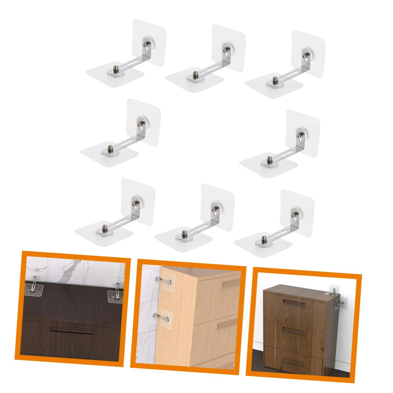 Mikikit Simple Install No Drill Dresser Wall Anchor 8 Pack Adhesive Anchors for Furniture Baby Proofing Anti Tip Strong Hold Wall Mounting Kit