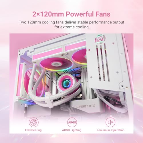ID-COOLING FX240 INF Pink Edition 240mm Liquid CPU Cooler, AIO Cooler with ARGB Infinity Mirror Effect, 2x120mm Daisy-Chained Fans Low-Noise Operating 29.9dB(A) Max., Intel & AMD Compatible 3