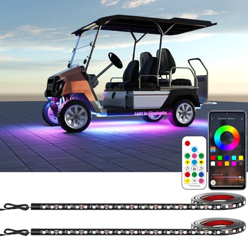 2PCS Golf Cart Underglow LED Light Kit with Built-in 12V-80V Voltage Reducer APP & Remote Control Sound Active Music Sync IP67 Waterproof Battery Drain Protect for EZGO Yamaha Club Car