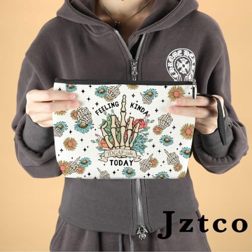 Jztco Skeleton Funny Makeup Bag Skull Gifts for Women Female Her Mom Wife Best Friend Daughter Aunt Niece Humor Sarcastic Toiletry Bag Mothers Day Graduation Birthday Gifts Floral Cosmetic Bag4